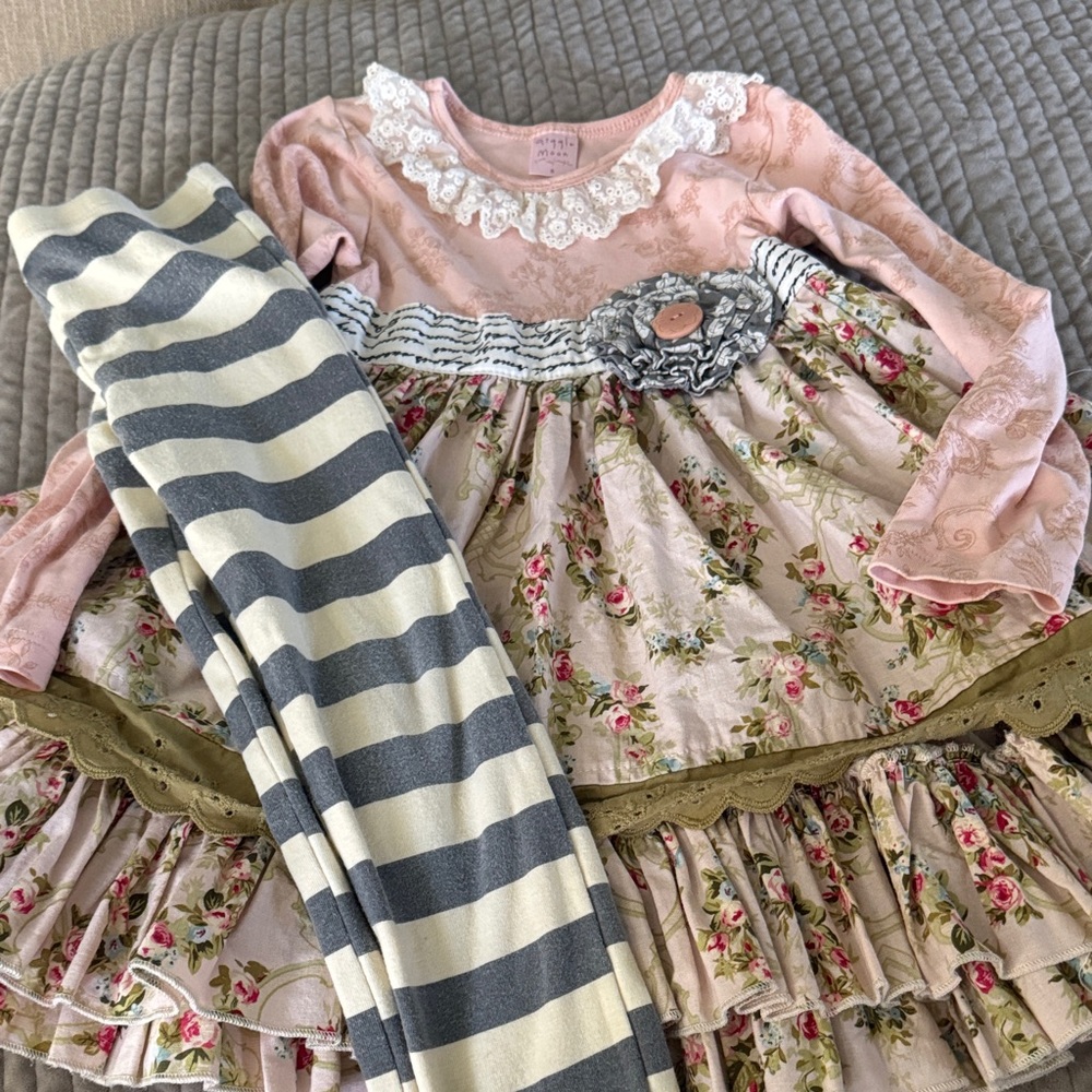 Giggle Moon Floral Dress and Striped Leggings Set